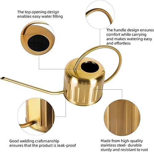 Miniatura 8 de Regadera de cobre de 34 onzas, regadera pequeña para plantas de casa, regadera de metal con boquilla larga, regadera para interiores y exteriores,