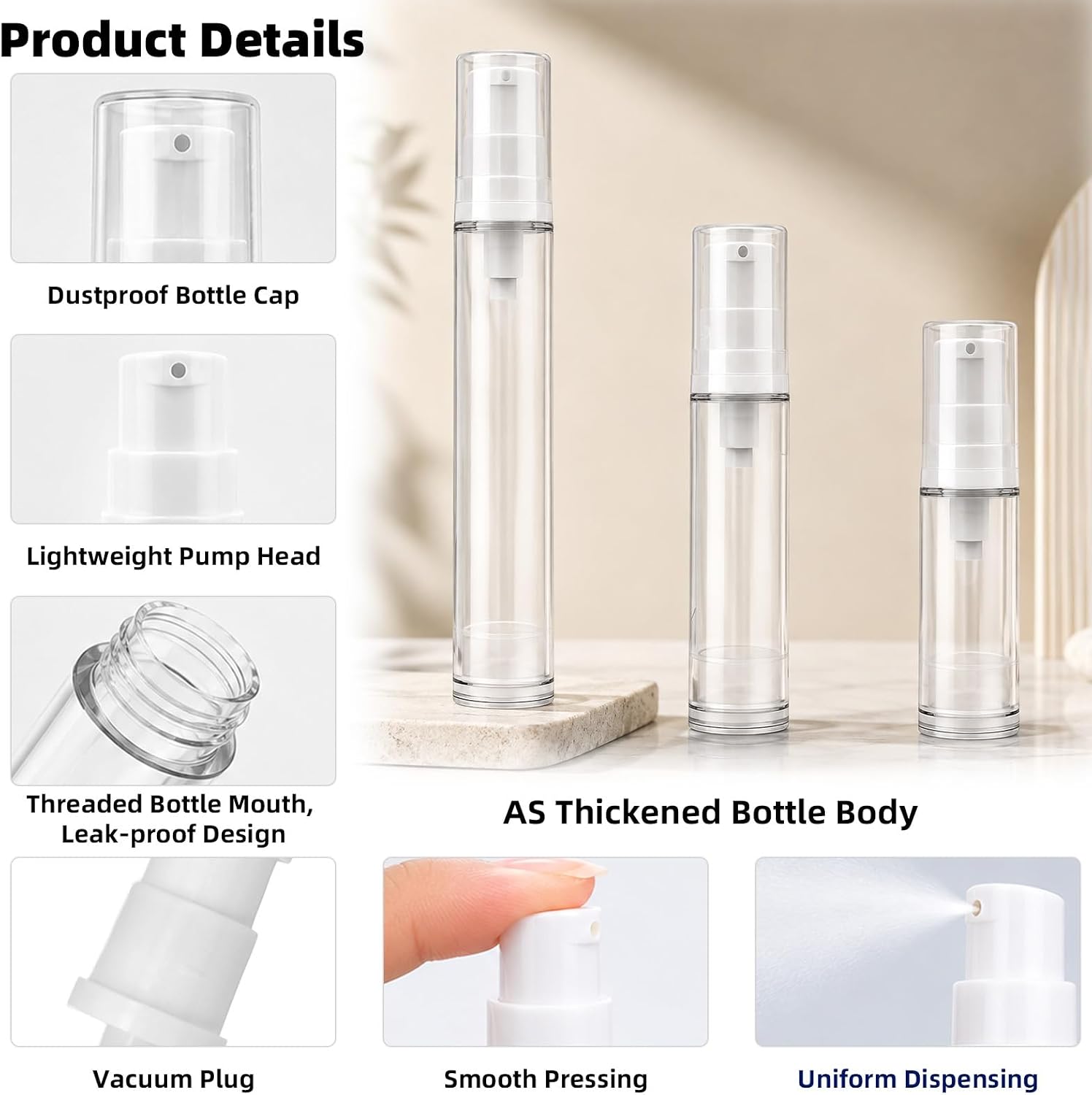 XIHIRCD 6pcs Refillable Leakproof 5/10/15ml Travel Airless Pump Bottles image 4