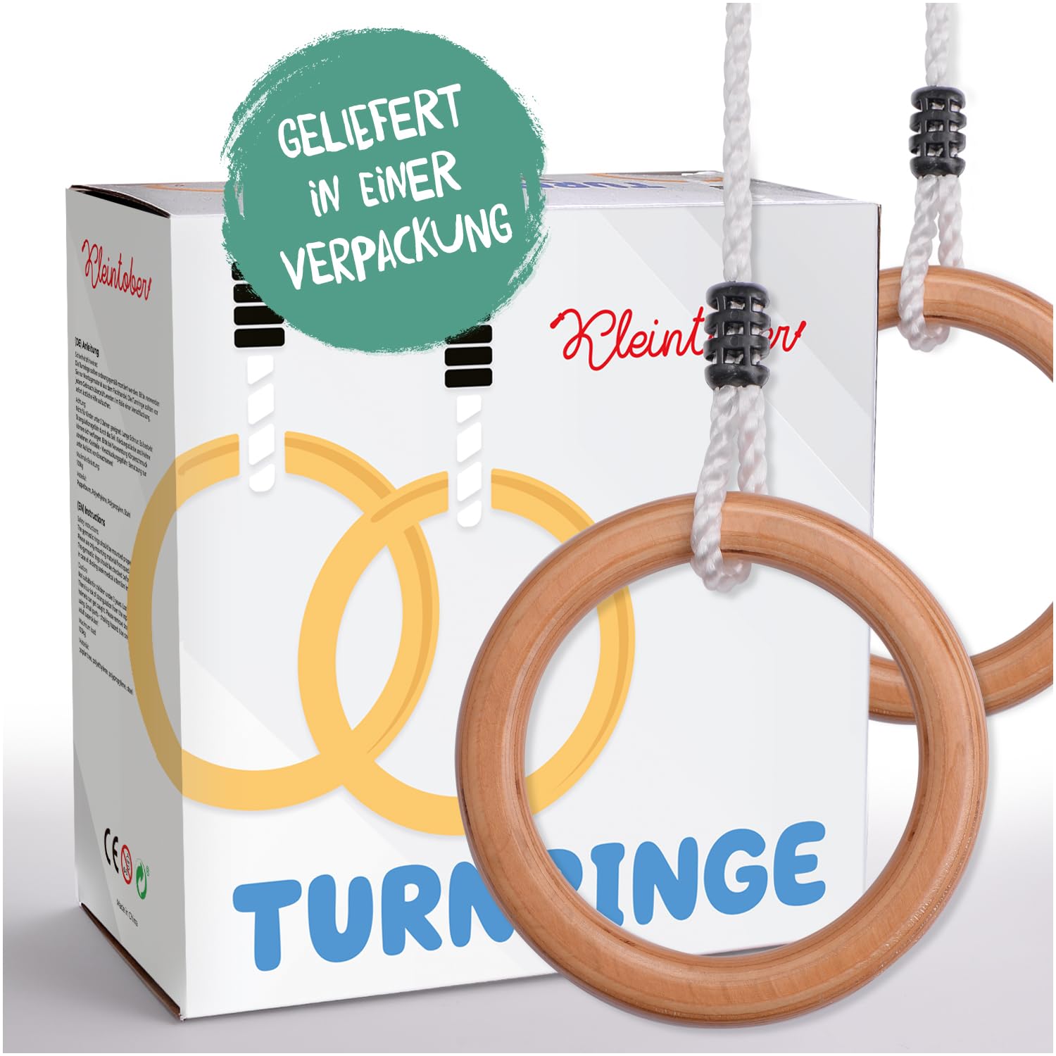 KLEINTOBER Premium Holz Turnringe für Kinder & Erwachsene I Outdoor & Indoor I Ringe I verstellbare Höhe I mit Anleitung für Fitness & Sport I mit Urkunde für Motivation I ideal für Geschenke