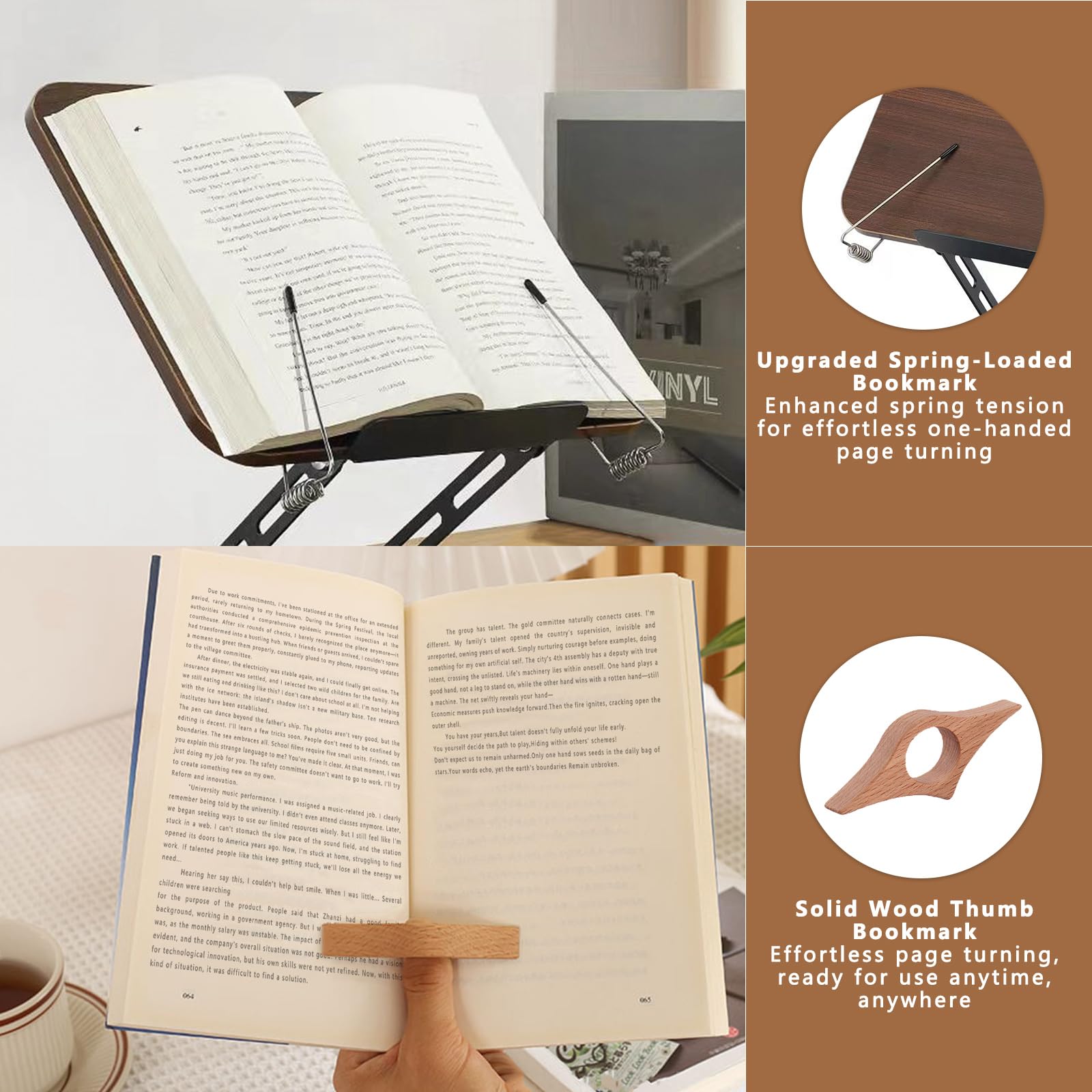 Leggio Girevole 360° Regolabile in Altezza | Supporto Libro e Tablet con Base in Metallo Stabile e Angoli Multiregolabili | Anello Fermapagina in Faggio | Per Lettura, Studio e Ricette