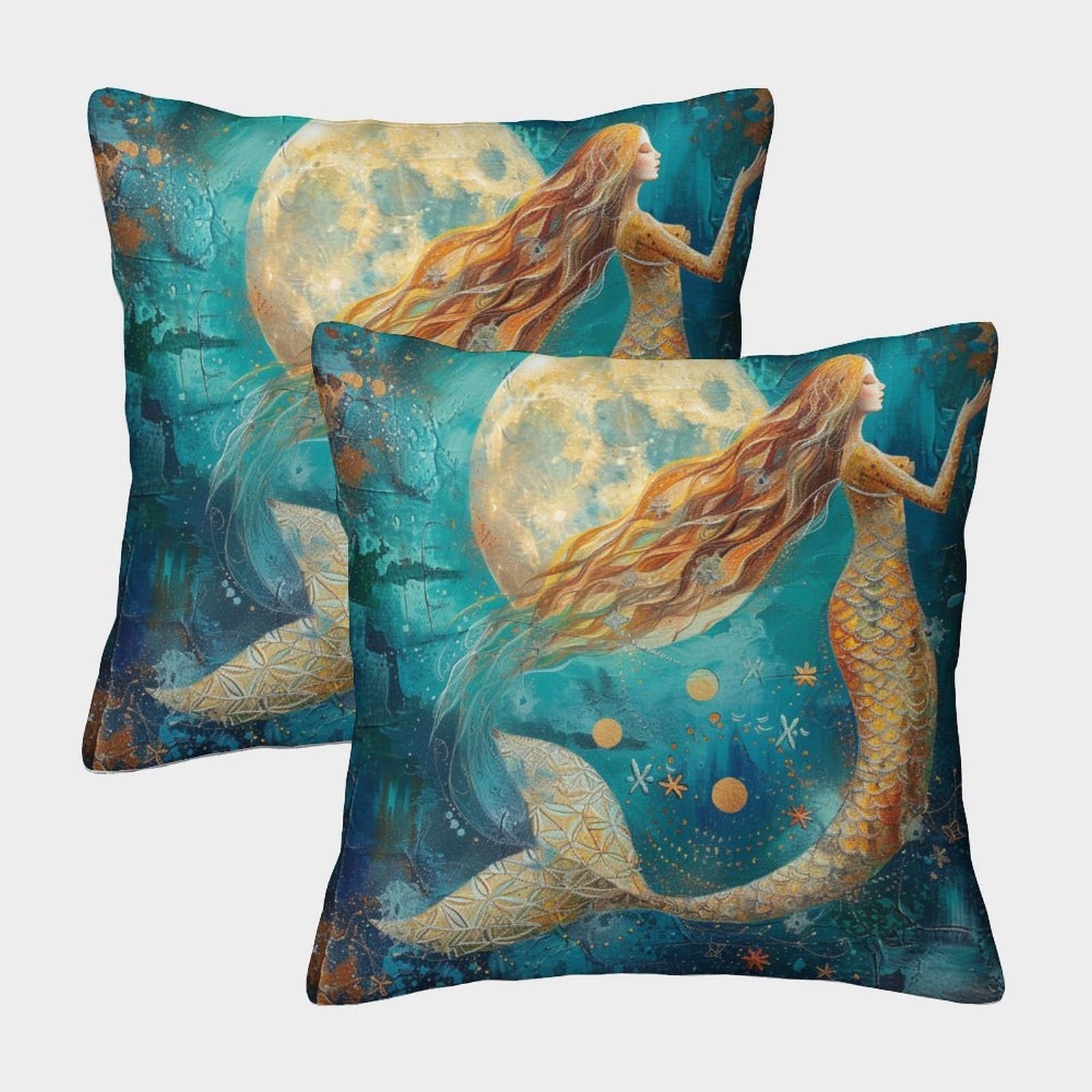 kaiyun 2 Pack Mermaid,Ocean Pillow Case 40x40cm Throw Pillow Case,Modern Decoration Pattern for Terrace Sofa Bedroom Indoor Outdoor Party