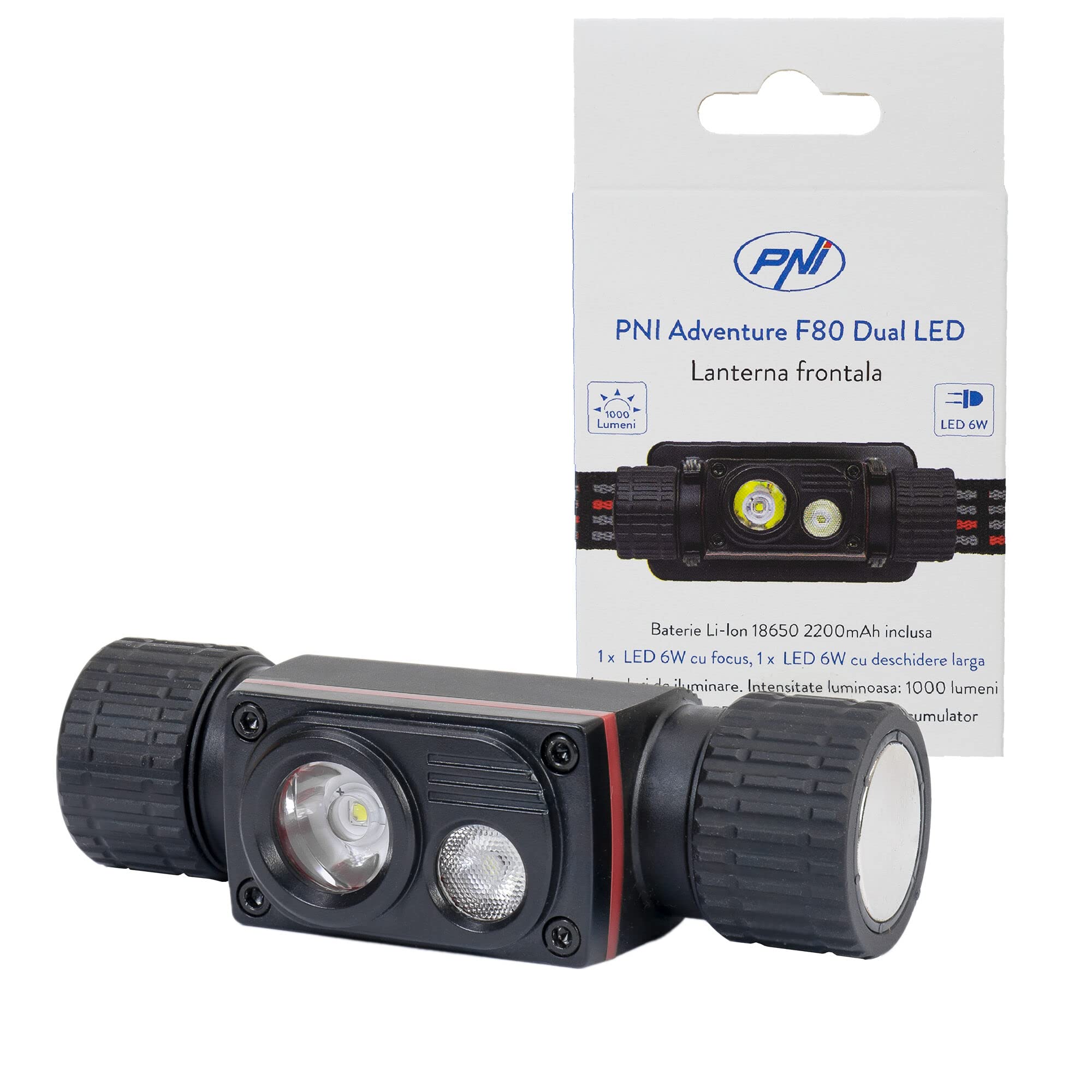 Image secondaire de Lampe Frontale PNI Adventure F80 - 1000 Lumens, Rechargeable, Étanche IP68
