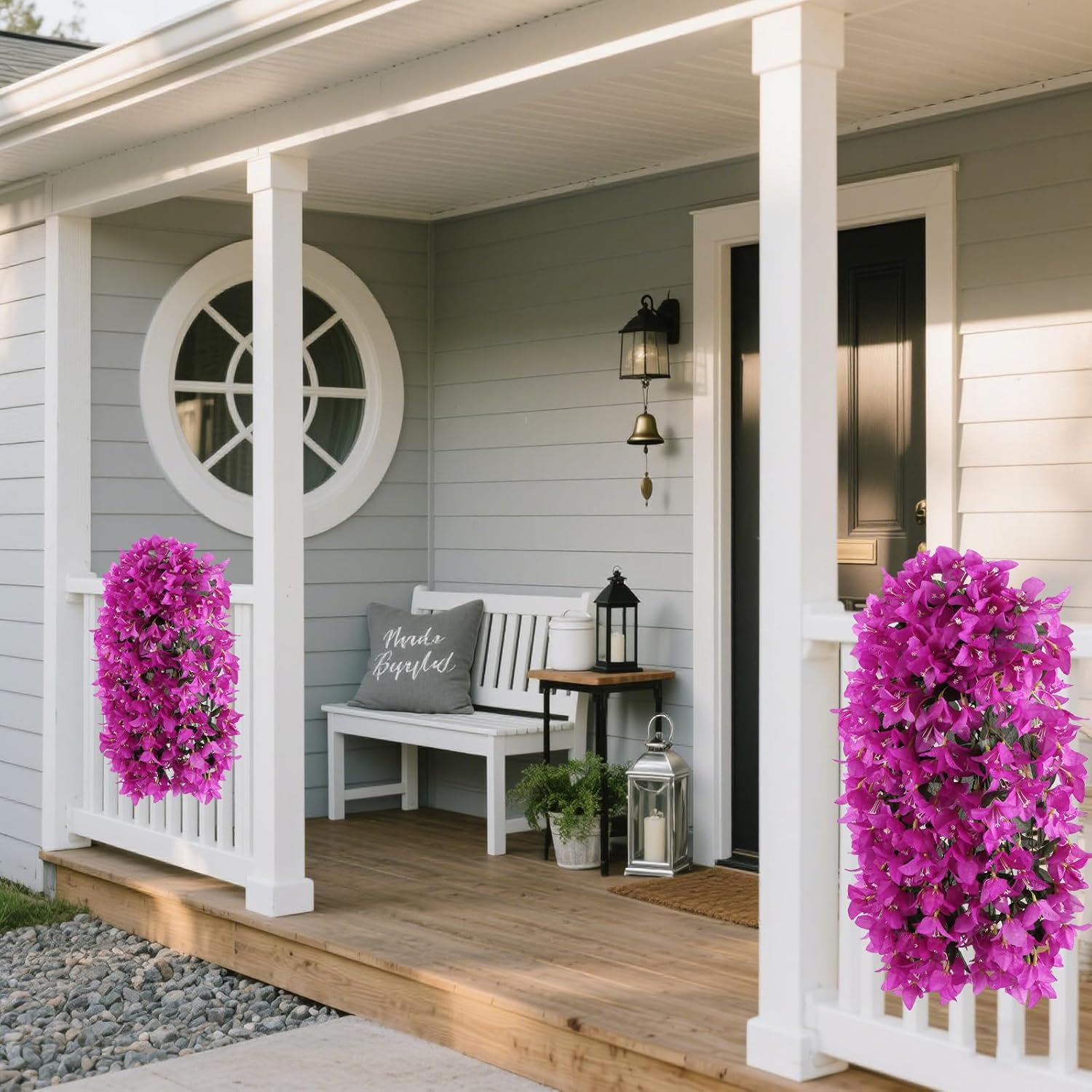 Faux bougainvillea Artificial Hanging Flowers for Outdoors Decoration 2 PCS Silk Flowers for Outside UV Resistant Real Look Bogieville Fake Bugambilias Vines for Balcony Porch Planter (Purple) - Image 3