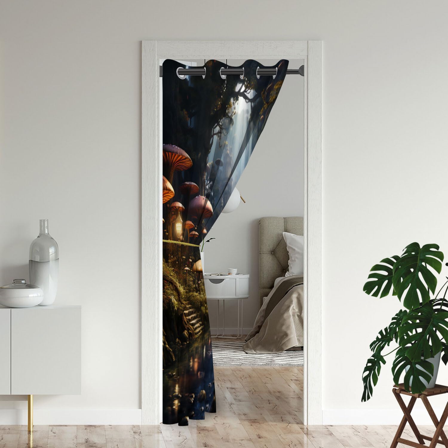 Mushroom Magic Forest Door Curtains for Doorways, Fairy Tale Enchanted Castle Blackout Curtain for Kids Bedroom Closet, Grommet Thermal Insulated Privacy Door Drapes for Room Divider, 34"W x 80"L