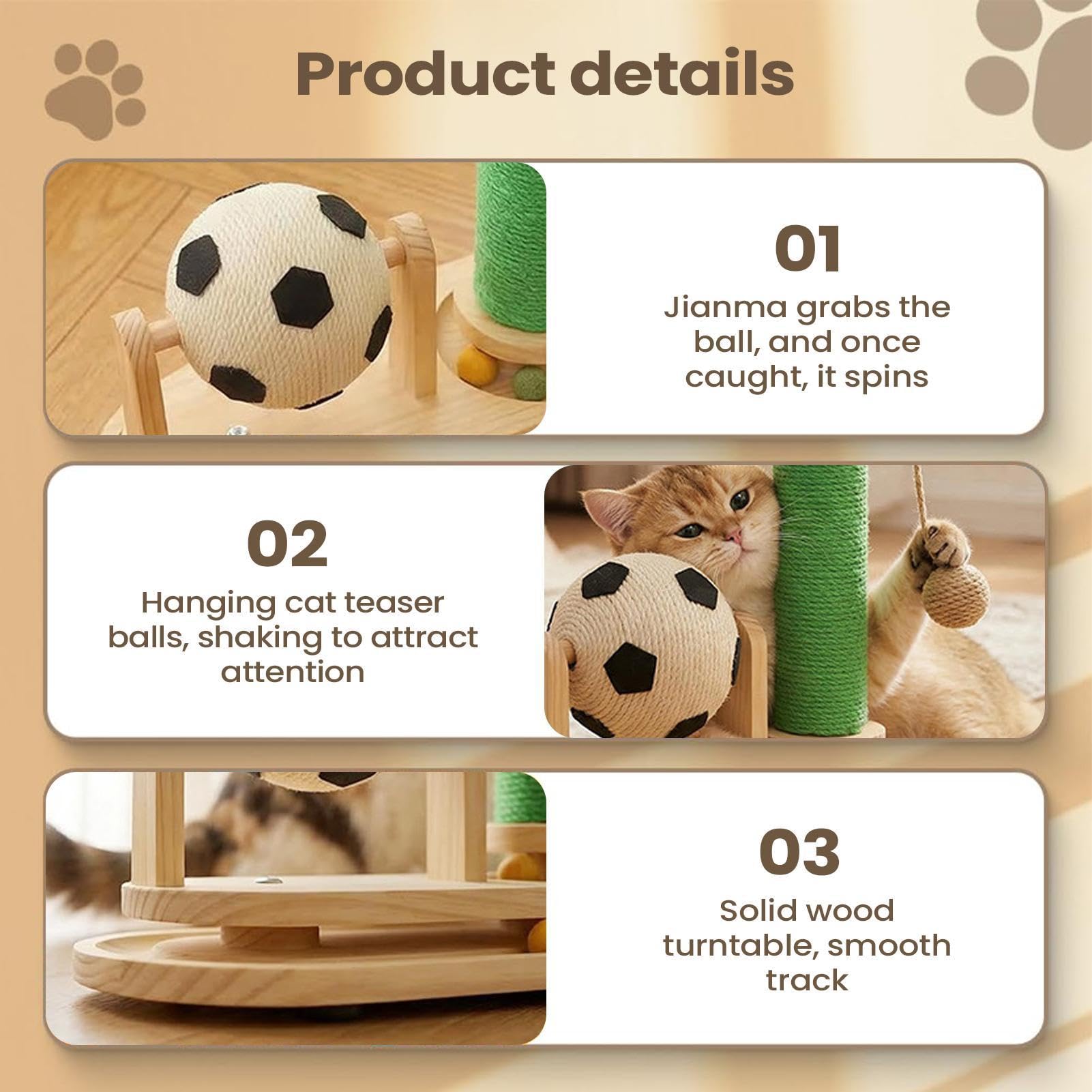 Rascador Para Gatos Rascador Vertical Interactivo en Madera con Bola de | Rascador Felino Pequeño Interior Exterior Juego Entrenamiento Juego en Suelo Estimulación Mental Simulación Caza