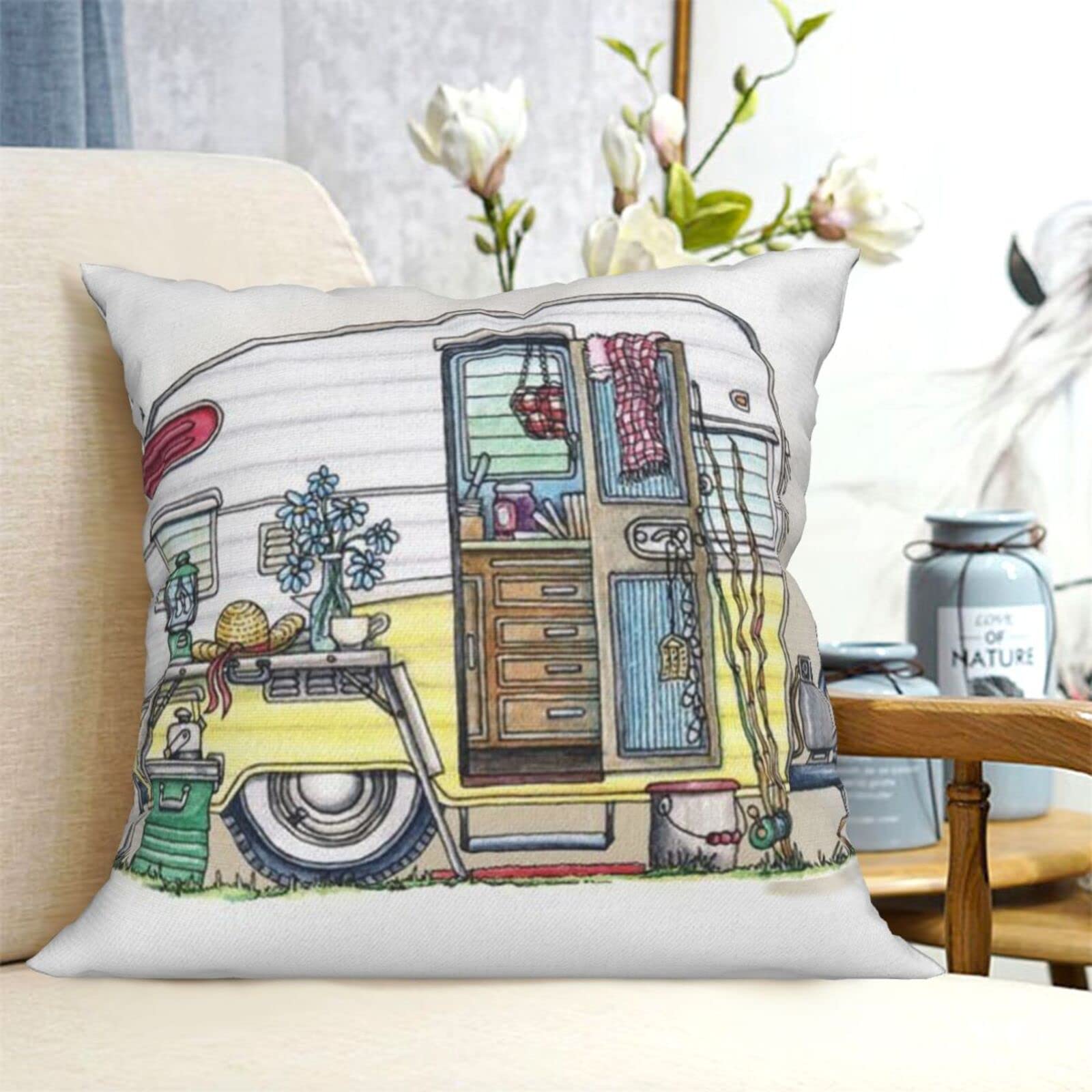 TORONG Happy Campers - Federa decorativa per divano, soggiorno, decorazione per la casa