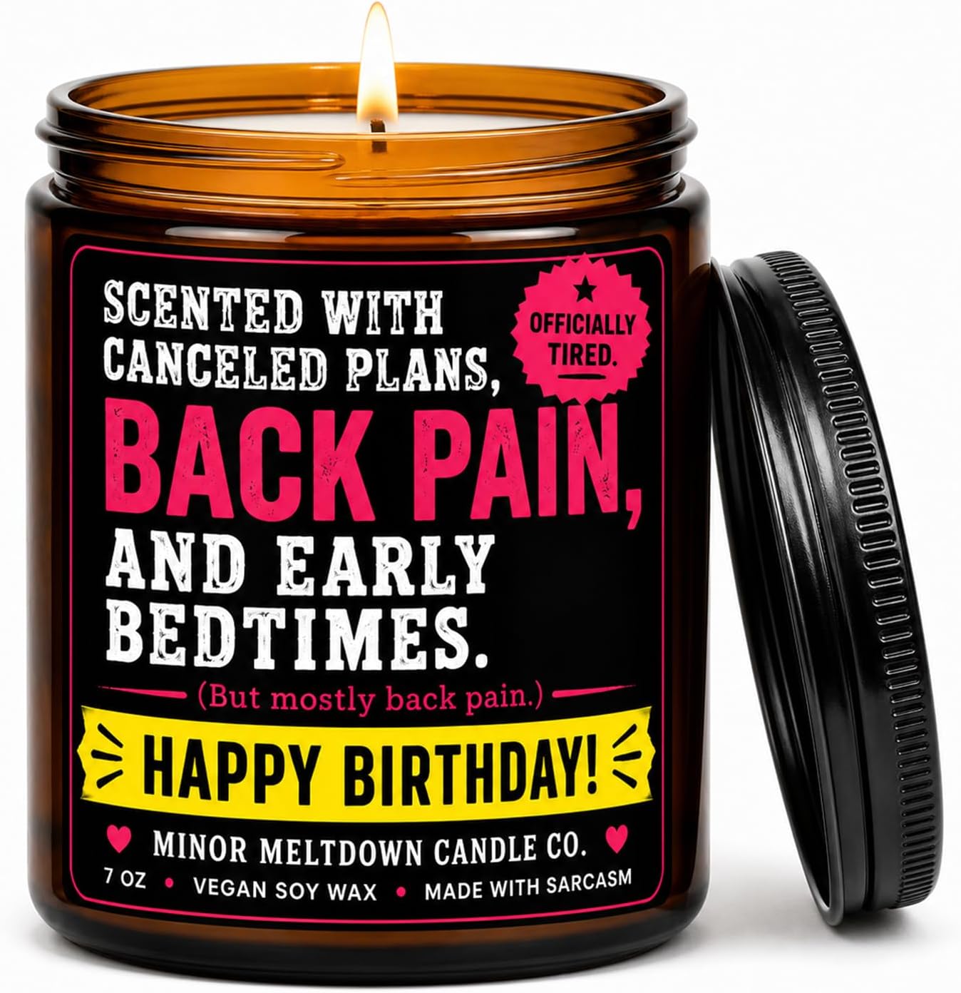 Birthday Gifts for Women and Men, Funny Birthday Candle, Canceled Plans and Back Pain Joke, 7 oz Sandalwood and Amber Soy Wax for 30th 40th 50th 60th 70th