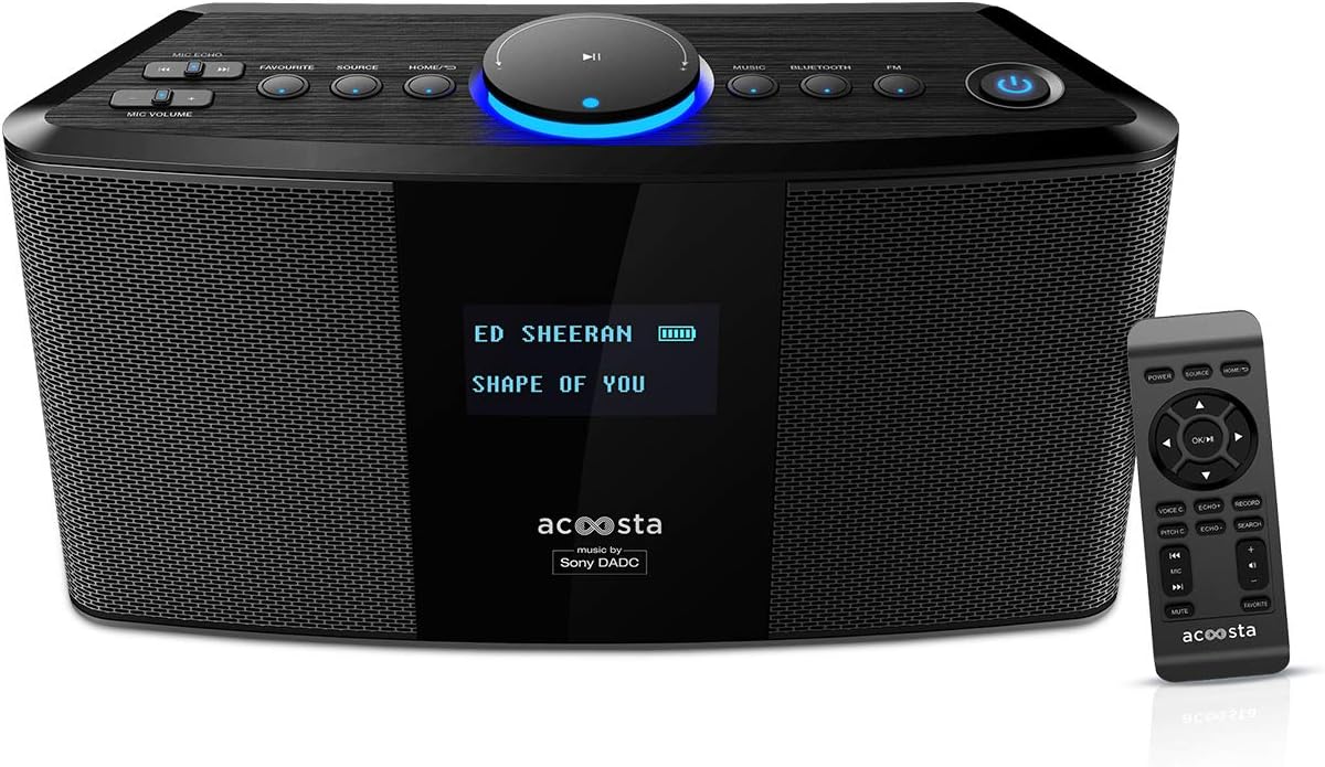 ACOOSTA UNO - 2000 watt PMPO, Preloaded 14000 Songs in 200 playlists by Sony DADC, Wireless Bluetooth Speaker with Loud Bass, Karaoke, PA System, FM Radio, Voice Recording, Upto 5hrs Playtime (Black)