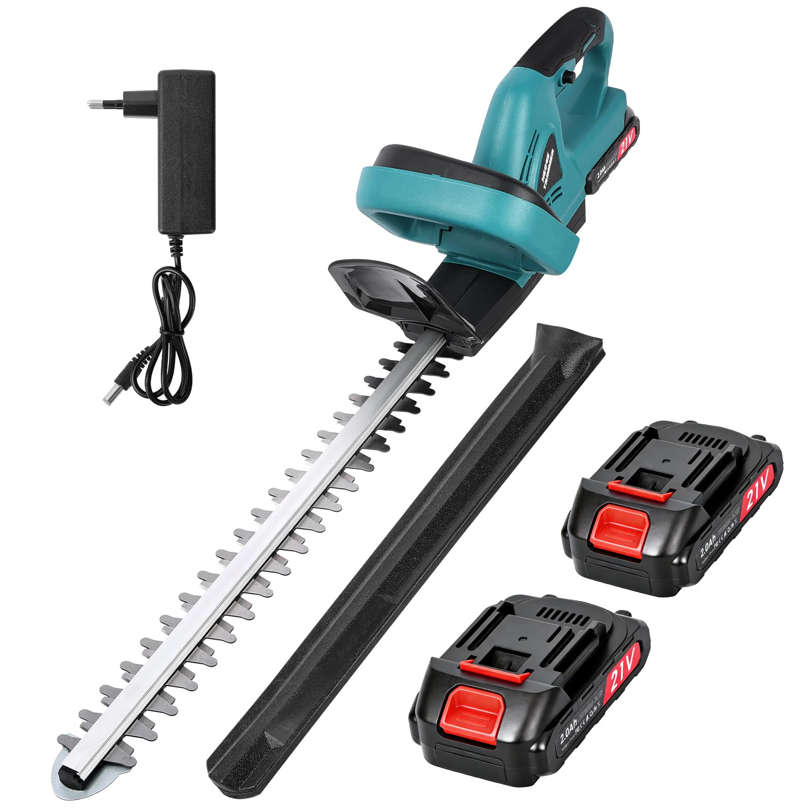 Cortasetos Batería 21V,Corta Setos Jardín Batería Potente con 2 Baterías 2000 mAh, Hoja de 51 cm, Cortasetos Eléctrico Inalámbrico para Jardín Doméstico