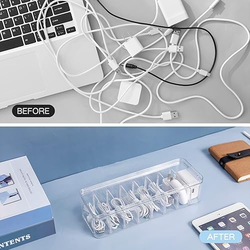 Miniatura 3 de Yesesion Caja organizadora de cables de plástico con compartimentos ajustables, estuche de almacenamiento de cables para accesorios de cajón de