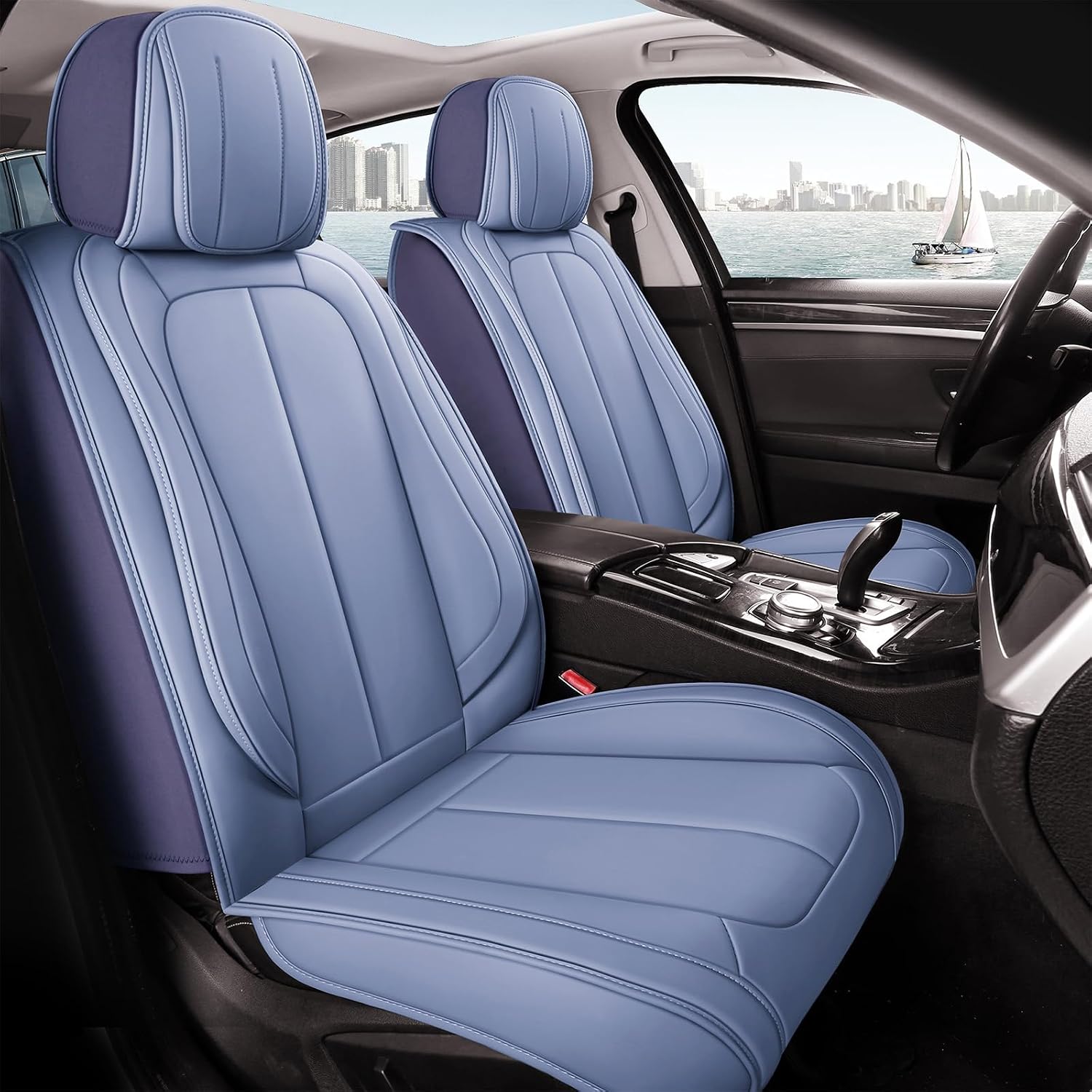 otoez Car Seat Covers Full Set, Universal Seat Cover for Car, Thickened Headrest Nappa Leather Automotive Seat Cushion Protector 5 Seat for Car Seden SUV Truck, Blue