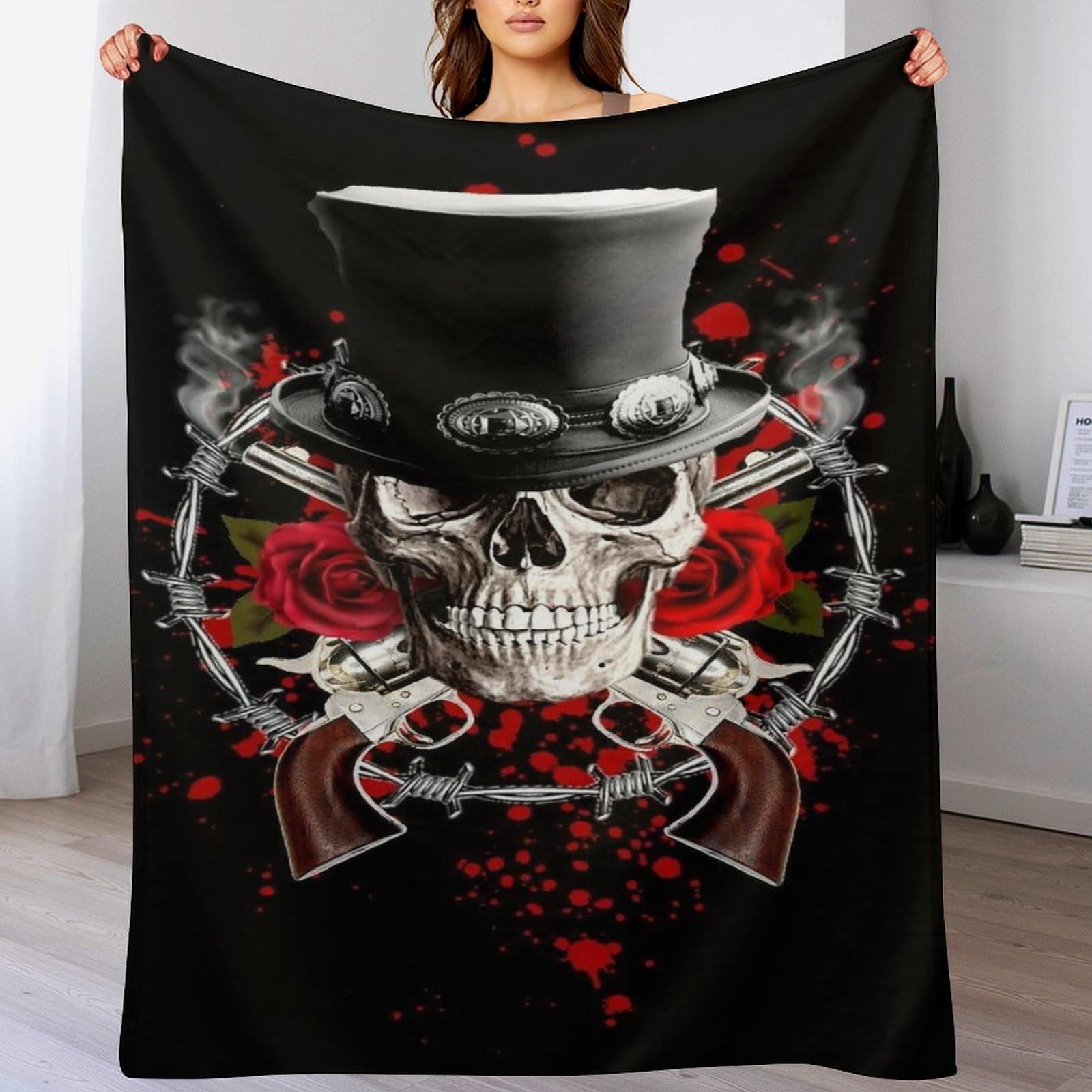 Couverture gothique en polaire flannel 140x180cm squelette