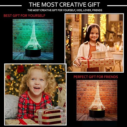 Miniatura 4 de chenshiyan Torre Eiffel romántica de dibujos animados en París, Francia, estilo de moda, ilusión óptica 3D, decoración de dormitorio, lámpara de