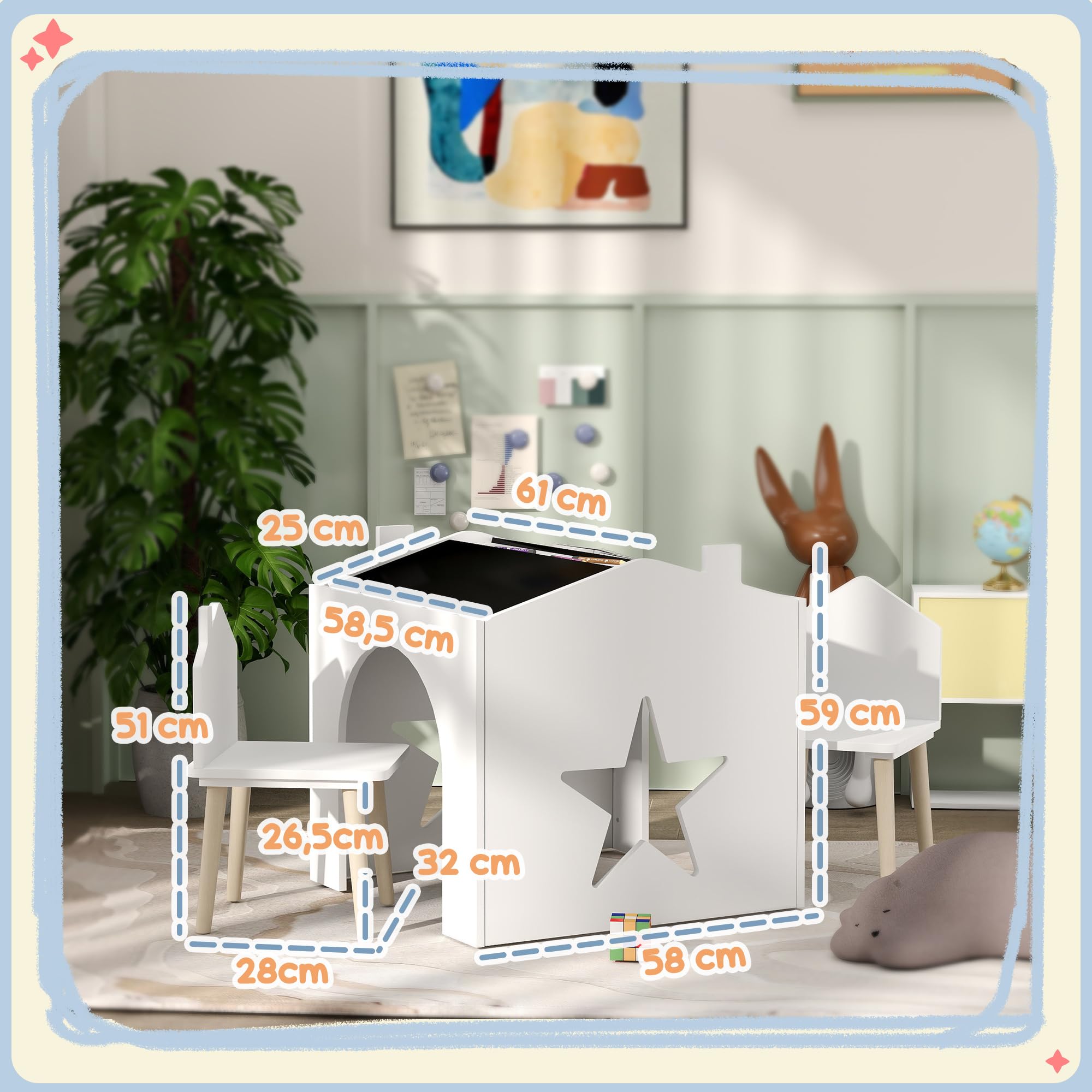 AIYAPLAY Ensemble 1 Table et 2 Chaise 3 Pièces pour Enfants 3-8 Ans Blanc