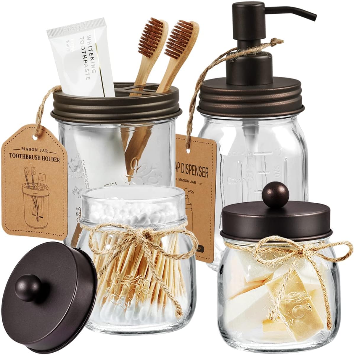 Mason Jar Bathroom Accessories Lids Set(4pcs) Jars Not Included Soap Dispenser