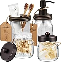 Vista 14 de Amolliar Mason Jar - Juego de accesorios de baño (4 piezas) - Dispensador de jabón de loción y 2 soportes para cepillo de dientes y soporte