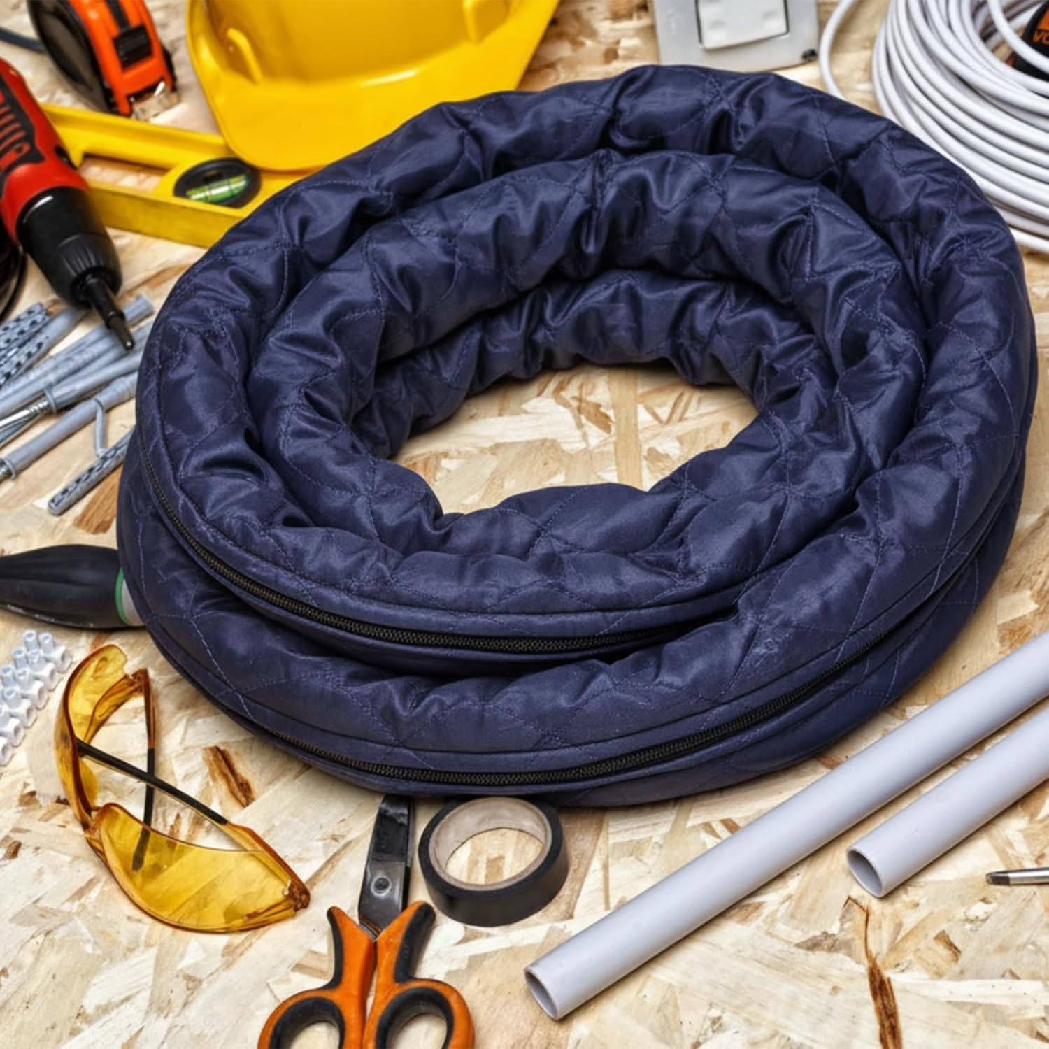 Moukeren 37 ft Central Vacuum Hose Cover Universal Padded Cover with Zipper Fits All 35 to 37 ft Central Vacuum Hose Cleaner Parts Accessories Machine Washable Easy Installation Protect Wall Floor