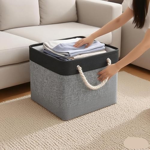 Miniatura 2 de BOFUGA Contenedores de almacenamiento de cubos canastas de almacenamiento plegables de tela cubos de almacenamiento de 11 pulgadas con asas cubos de