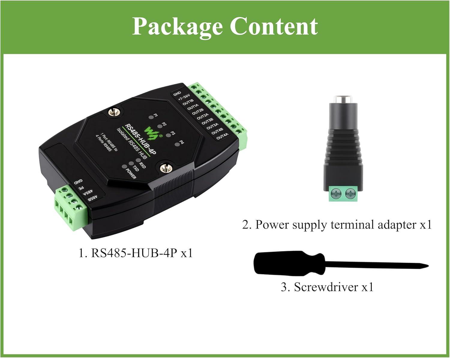 Industrial Isolated 4-CH RS485 Hub, Expands 4-CH RS485 Sub Ports Via 1-CH RS485 Master Port, with Isolation and Signal Relay, 300~460800bps Wide Baud Rate Range, Rail-Mount Support