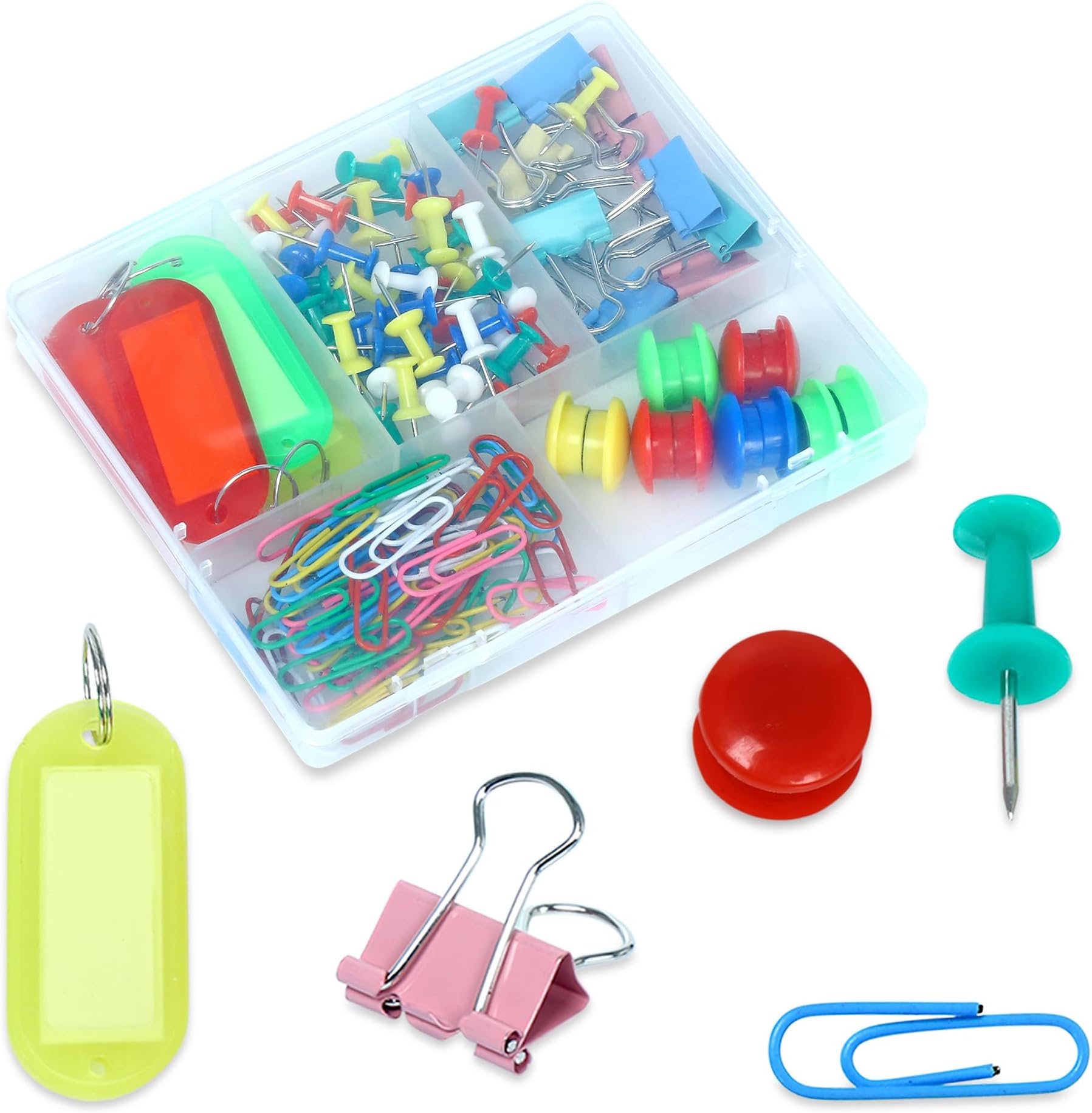 GLUN® Papers Binder Clips Box Set, Multi 5 in 1 Types of Binder Clips with Carry Box Stationery Binding Supplies for Loose Papers, Files, DIY, Office and School Use