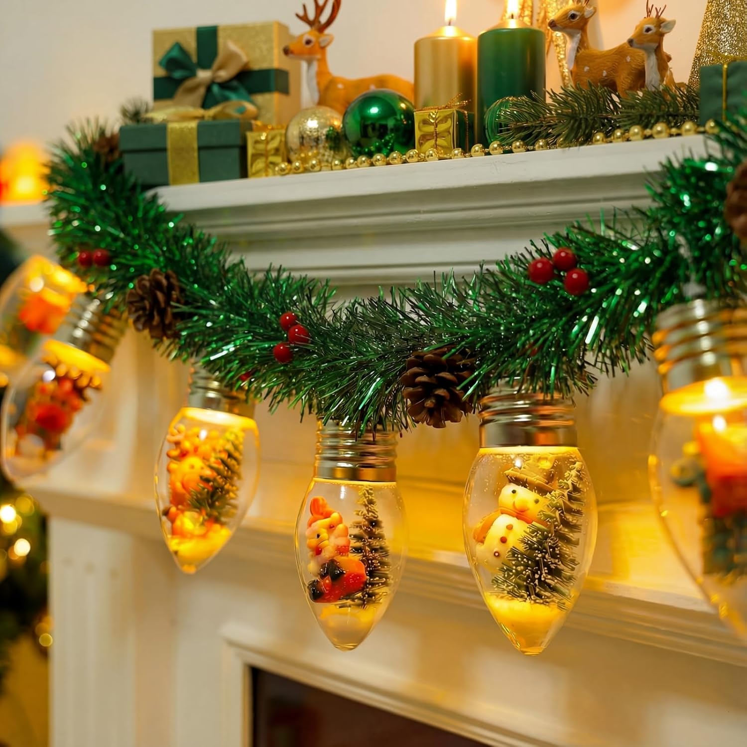 Aurelema 6.6 ft 6.6 ft Christmas Snow Globe Garland, Green