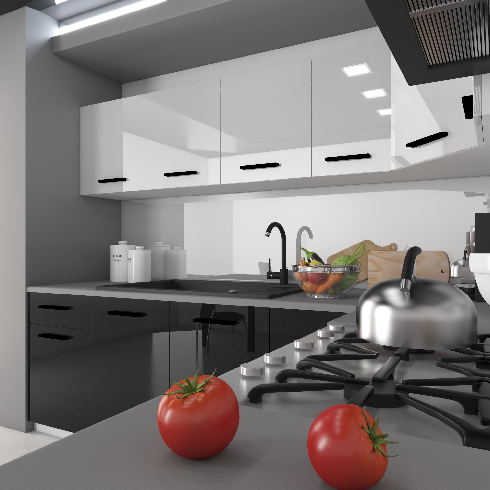 Belini Italia 7 Eckküche Küchenblock 420cm Weiß-Schwarz