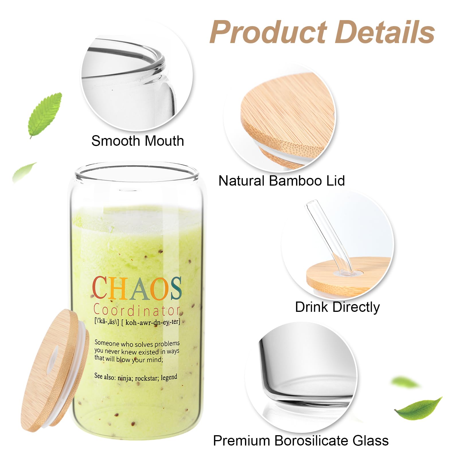 Koordinator-Geschenk Für Frauen – Glasbecher 473 Ml Mit Spruch „Chaos Coordinator“ & Deckel, 6er Set