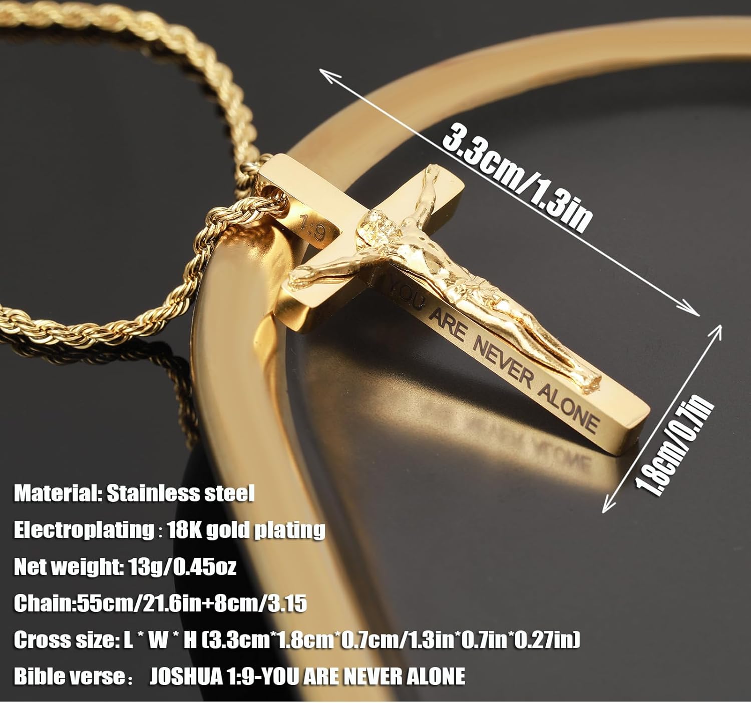 DS Christian Cross Necklace for Men Women-18K Gold Stainless Steel Crucifix Necklaces with Inspirational Bible Verse Religious Gift for Prayer Faith Jesus/God-Catholic Christian Pendant Jewelry - Image 3