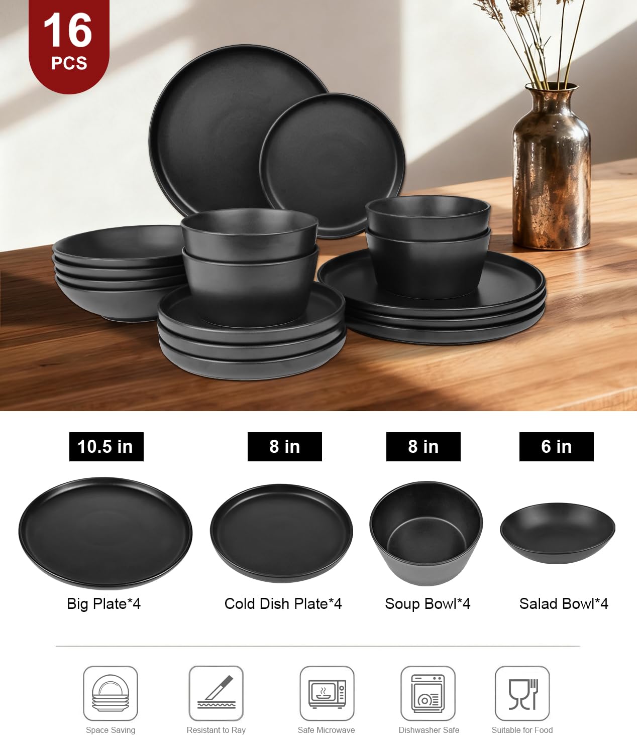Amazon.co.jp: ブラックモダン食器セット 16点食器セット、ブラック