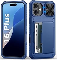 Vista 21 de Funda para iPhone 16 Pro Max con tarjetero (4-5 tarjetas), funda deslizante para cámara y protección de grado militar, a prueba de golpes, Azul