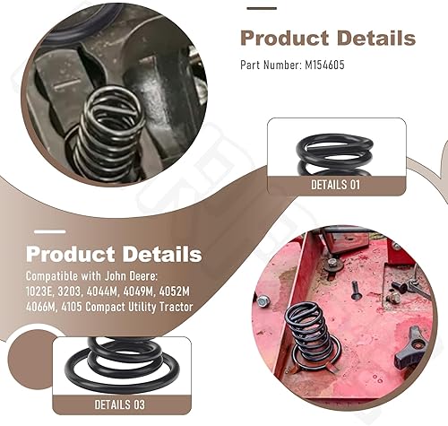 Miniatura 3 de Paquete de 2 resortes de suspensión para asiento de tractor de césped M154605 compatible con tractor John De-ere para césped y jardín, compatible