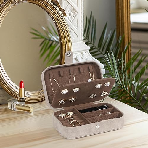 Miniatura 2 de Hatori Joyero de viaje, organizador de joyas pequeño de piel sintética para mujeres y niñas, mini estuche de viaje portátil, cajas de almacenamiento