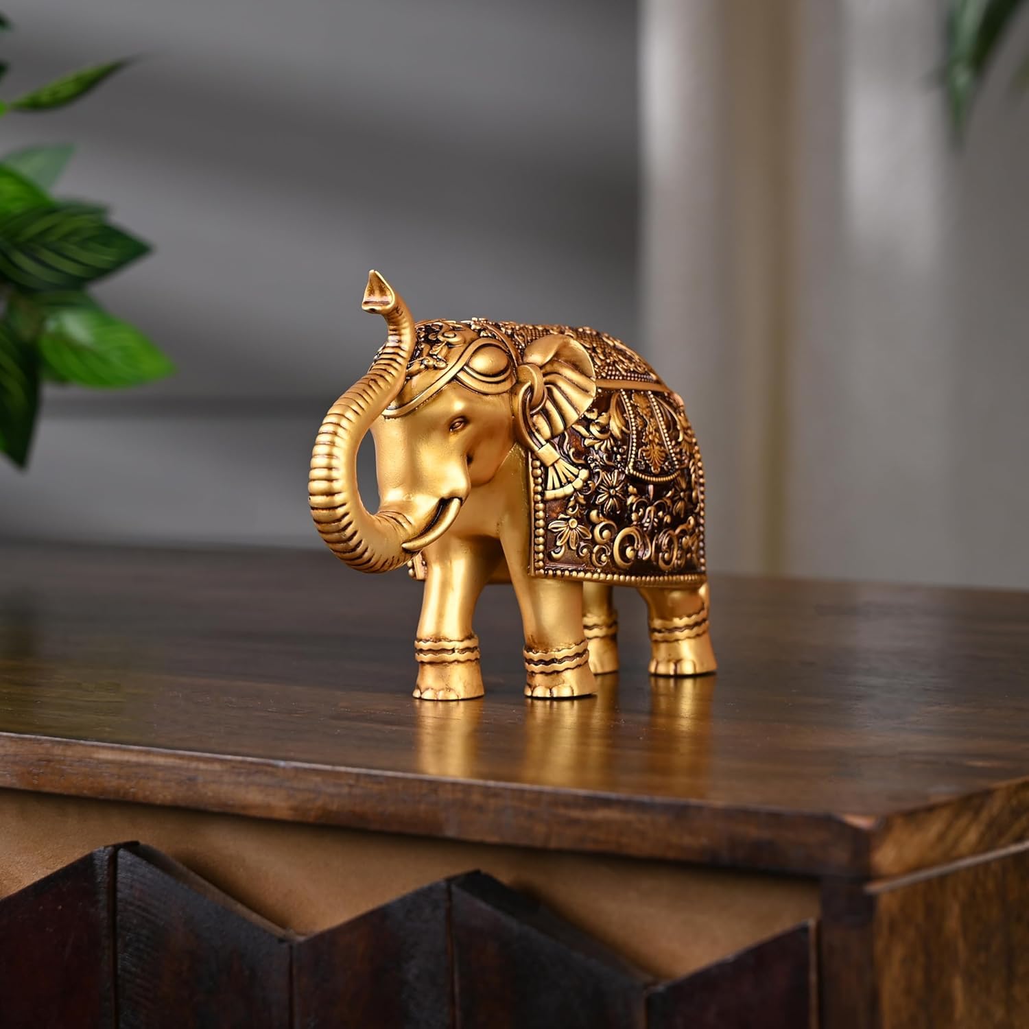Artarium Statua Elefante Resina per Arredamento Soggiorno Casa Ufficio, Statuetta Vero Elefante Portafortuna Decorativo Dimensioni 12 cm (4,9 pollici)