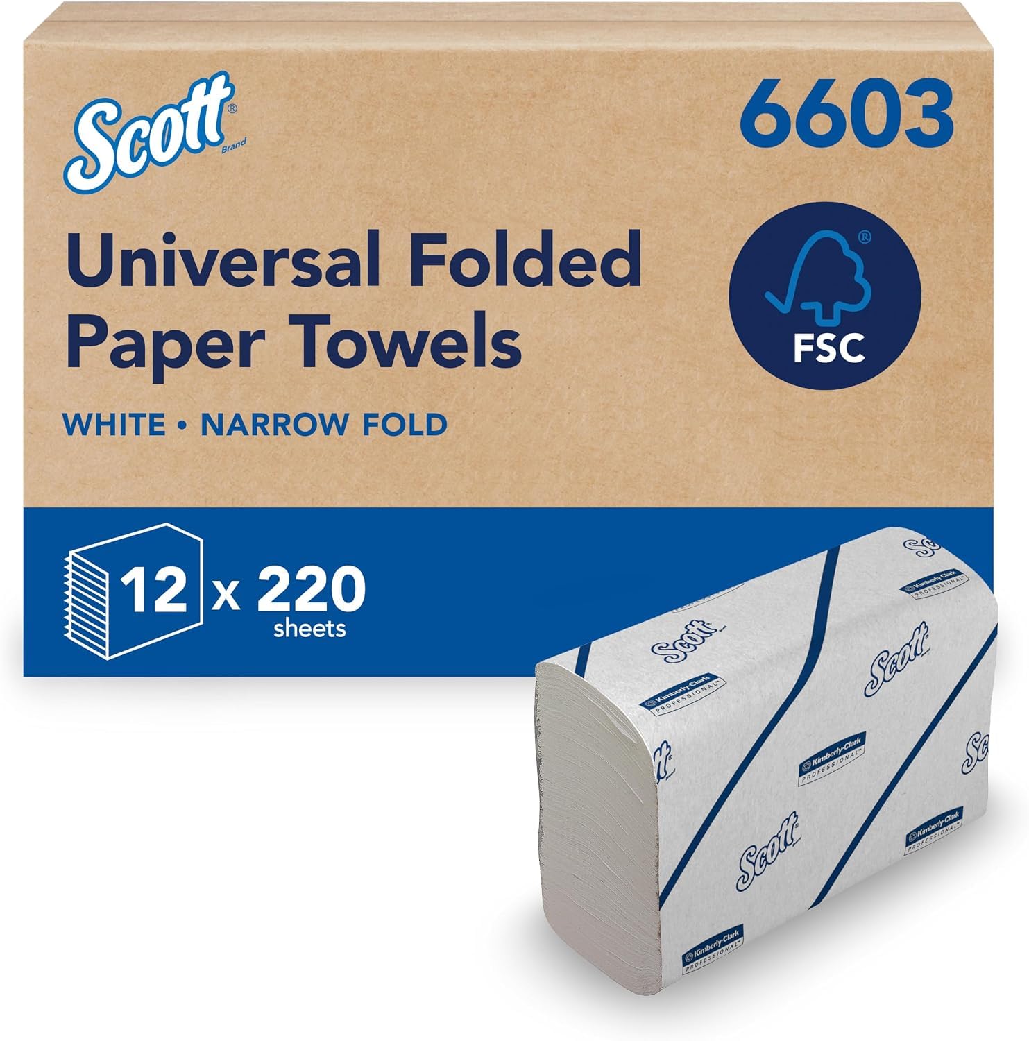 Scott Essential Narrow Fold Paper Towels 6603, FSC certified, 12x220 Sheets
