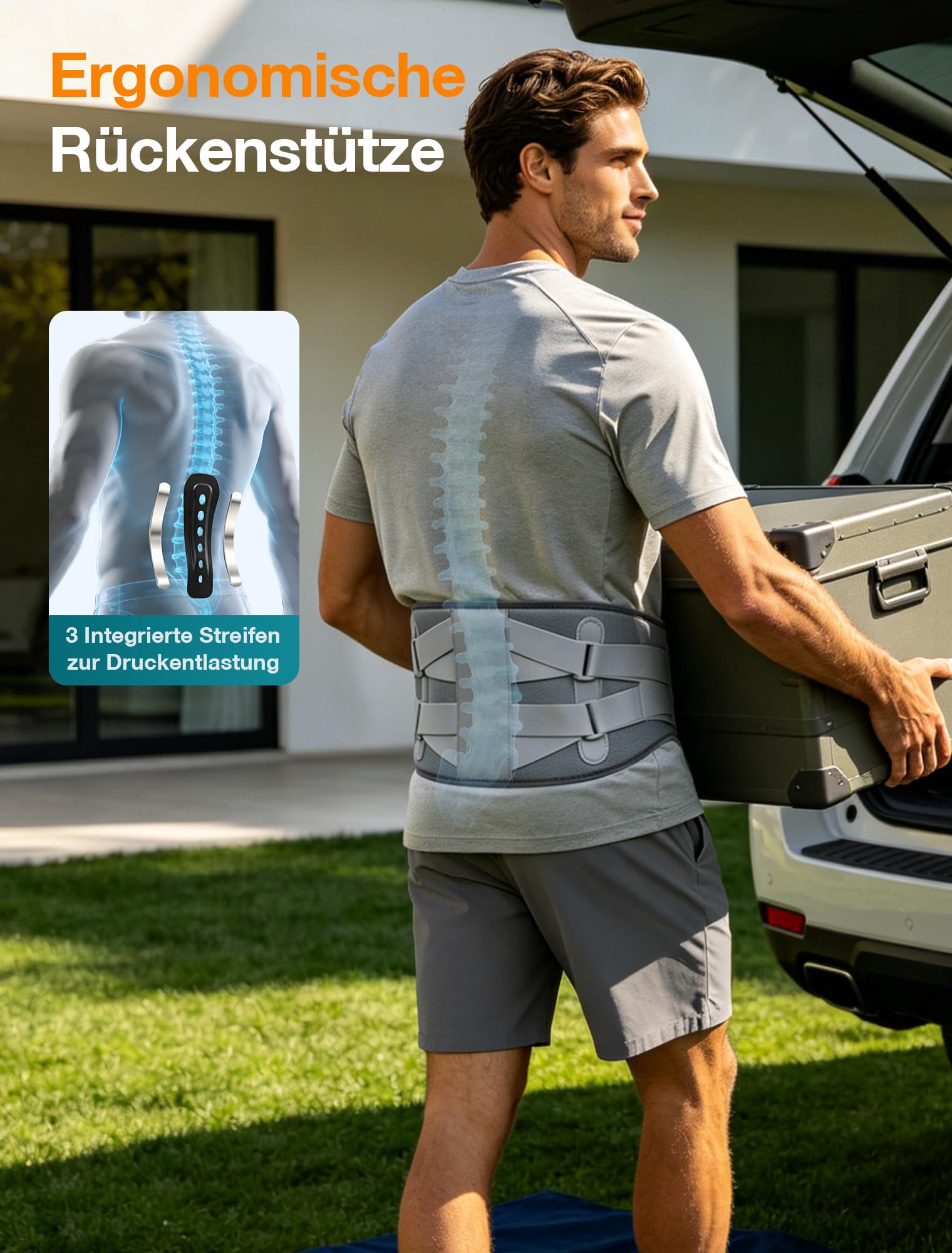 ALLJOY 170CM Wärmegürtel Rücken Heizkissen Kabellos Massagegerät, 5000mAh Heizkissen mit Abschaltautomatik, Wärmekissen für Rücken mit 5 Massagemodi 3 Wärmestufen, Geschenke für Männer Frauen