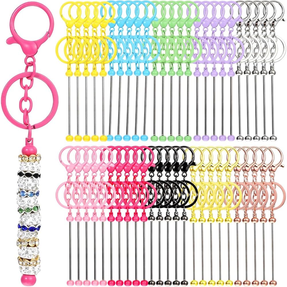 IJSDNVJNDX 50 Pcs Beadable Keychains Bulk Kit Cute DIY Keychain Making Supplies with Metal Blanks for Women Men Crafts Jewelry