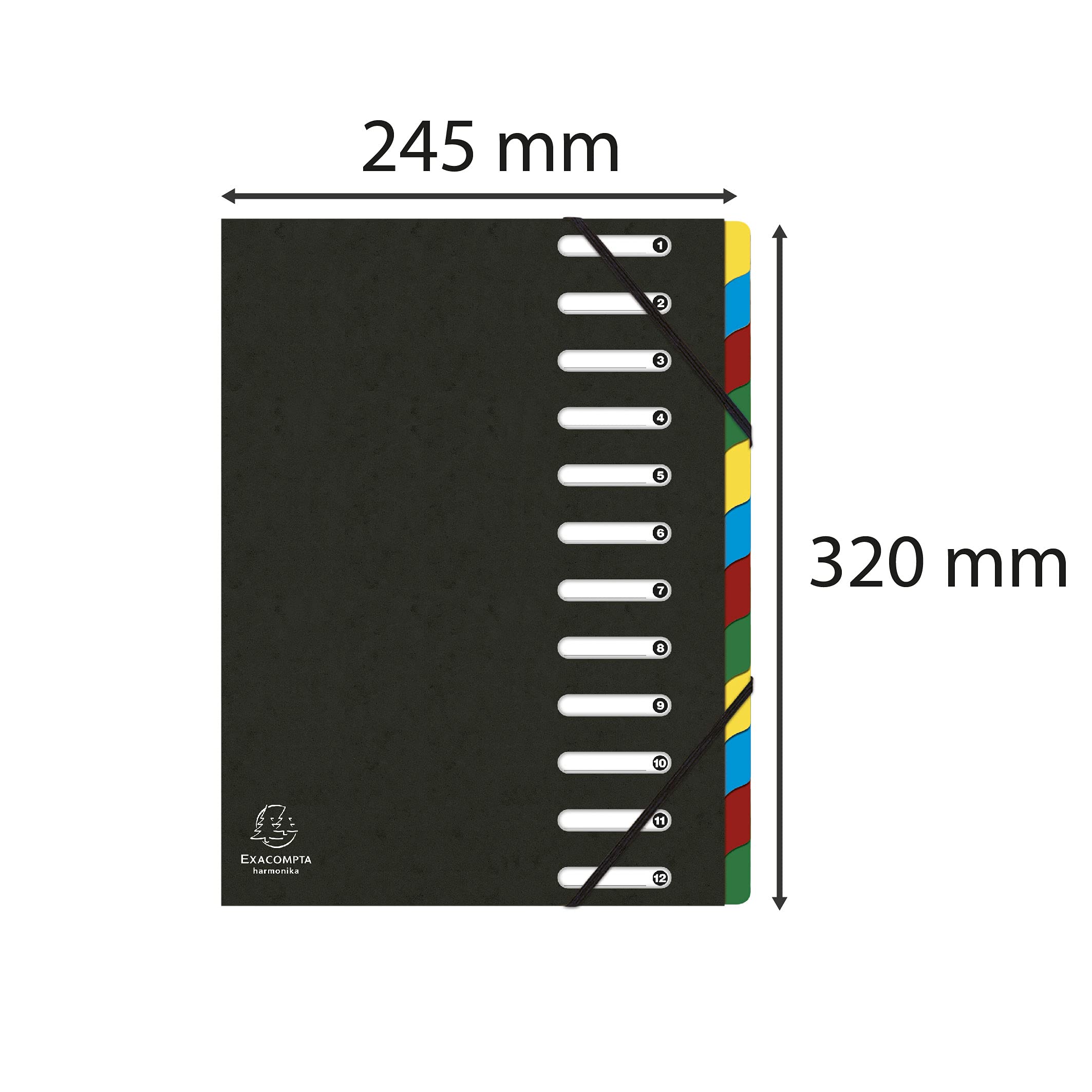 Exacompta 55121E Premium Ordnungsmappe Harmonika. Aus extra starkem Colorspan-Karton DIN A4 12 Fächer und 2 Gummizüge mit Indexfenster und dehnbarem Rücken Register-Mappe schwarz [Office Product]