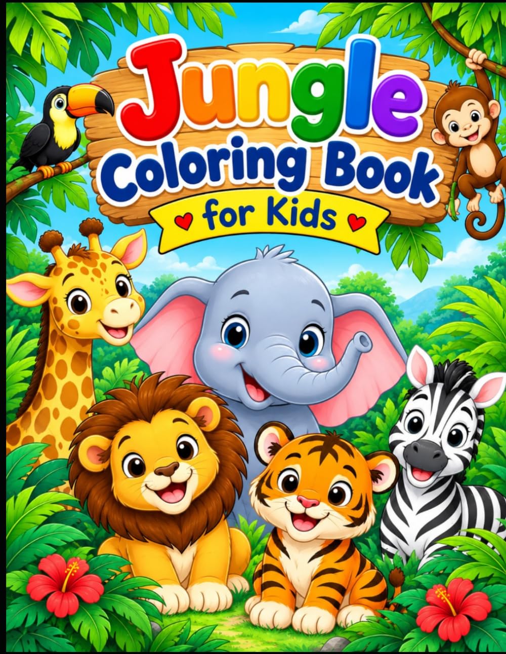 10 Jungle Animal Coloring Book for Kids Aged 3 to 6: Fun and Easy Coloring Pages for kids Ages 3 to 6