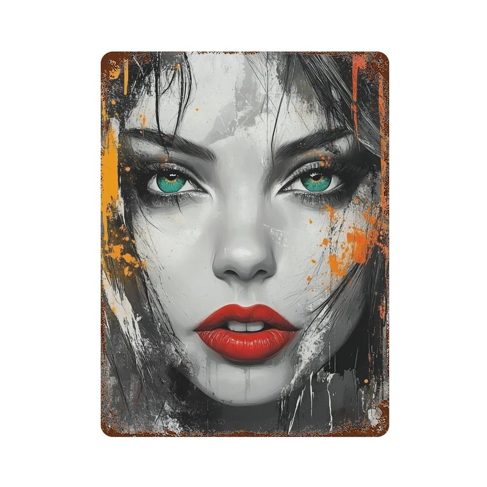 YHGERTKU Contemporary Graffiti Female Face 03 Wall Art Retro Iron Vintage Metal Tin Sign Poster Modern Decor for Living Rooms Gift 40x30cm