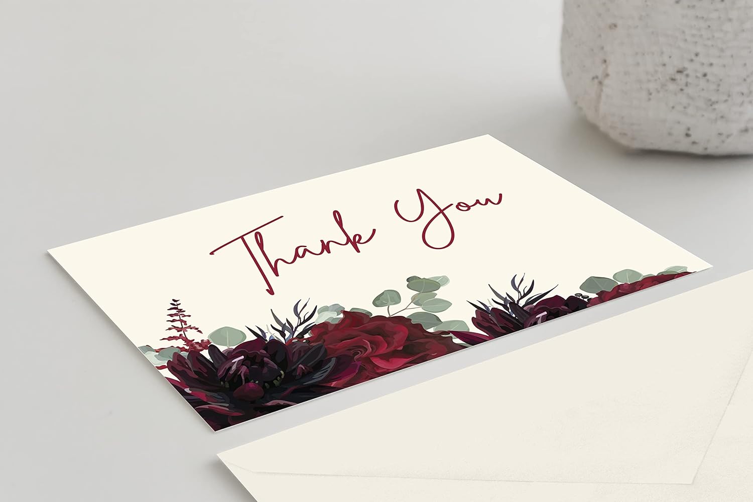 MPC Brands Customized Personalized Funeral Bereavement Thank You Cards With Envelopes - 50 set (Red Floral)