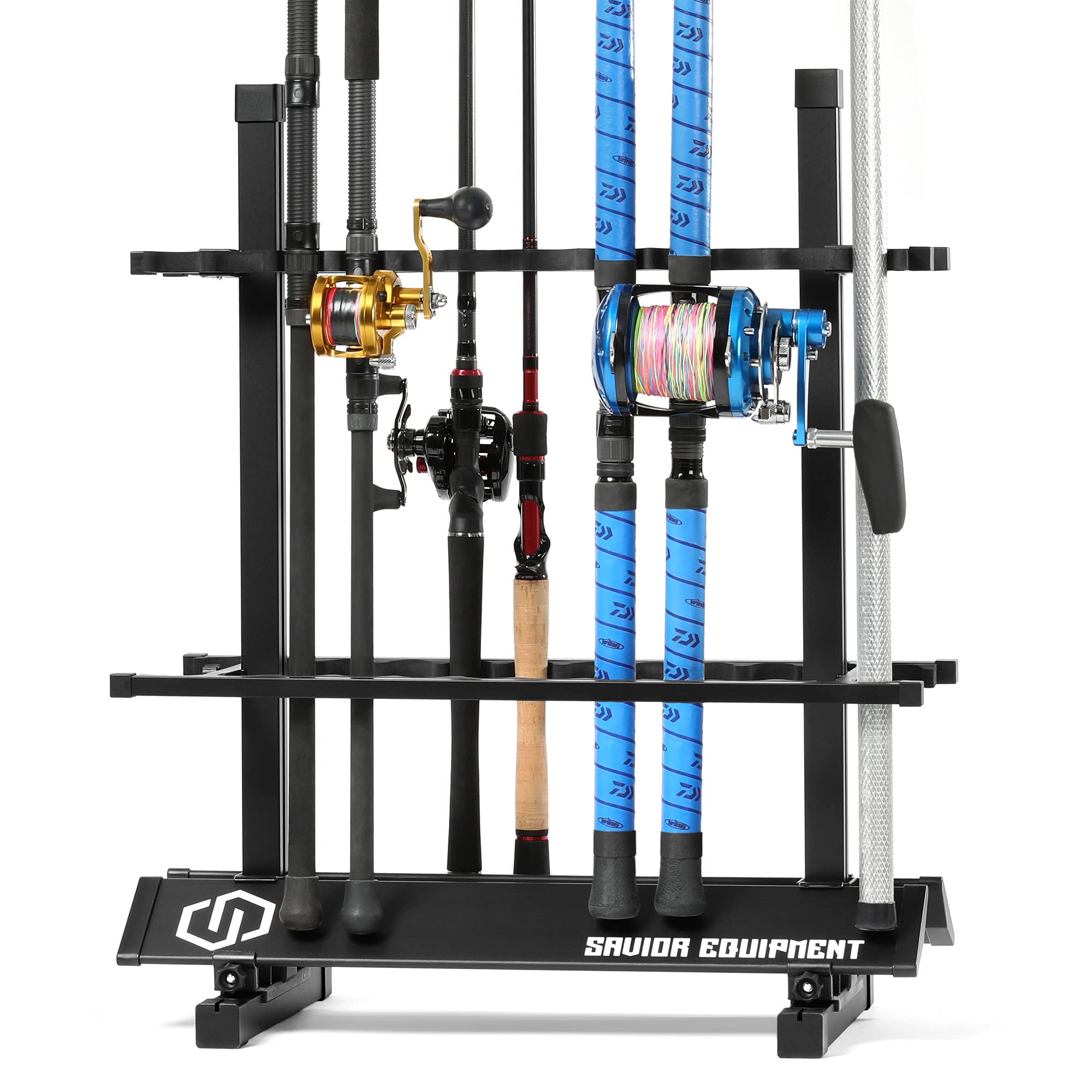 Fishing Rod Rack Holder Organizer, 24-48 Slots to Hold Fresh Salt Water Spinning Rods & Reel Combo, Lightweight Aluminum Vertical Fish Pole Garage Storage Ground Display Stand