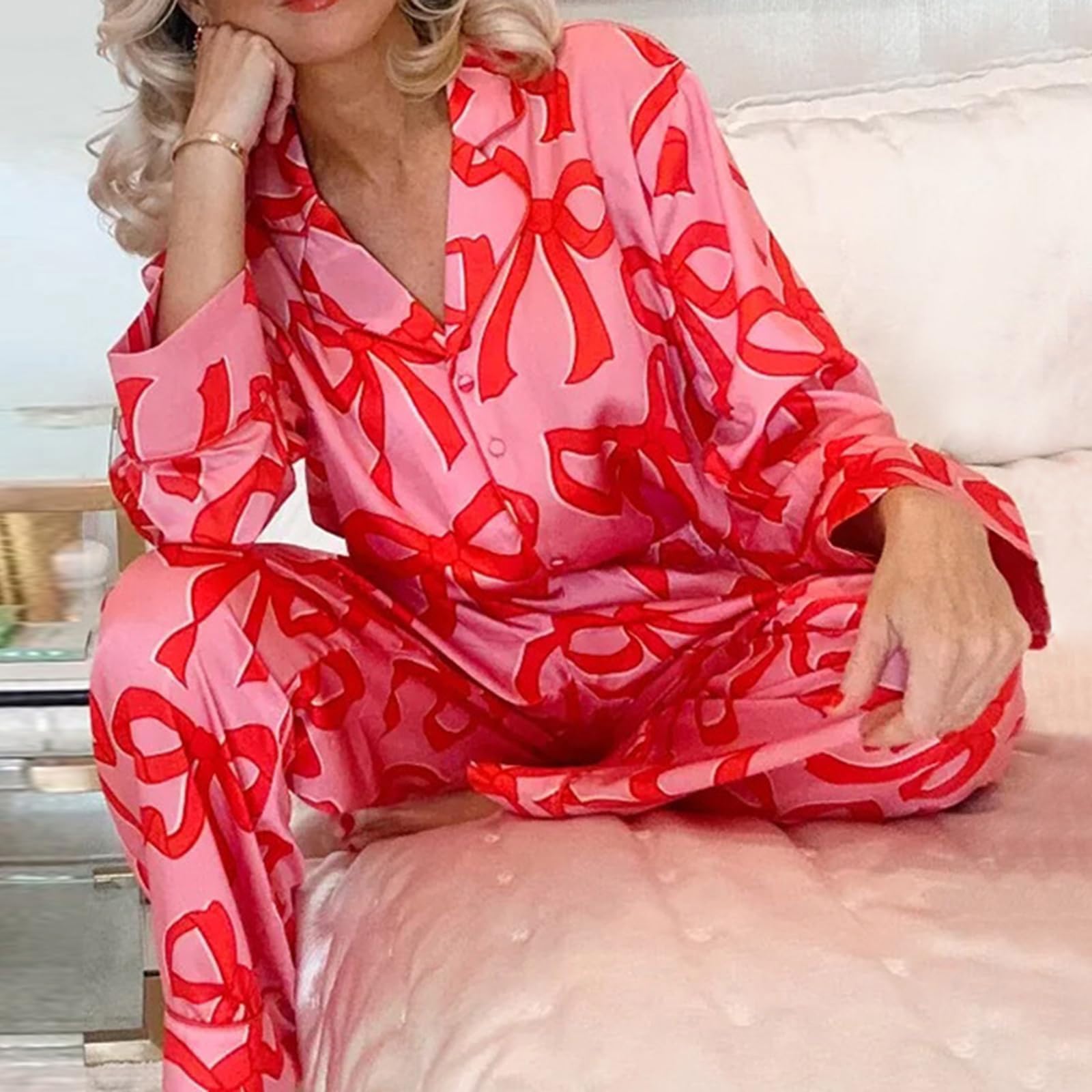 Générique Pyjama Hiver Femme Automne Blanc Lin XXL Maternité Haut De Saint-Valentin Ensemble Détente Pijama Enceinte Satin Chaud