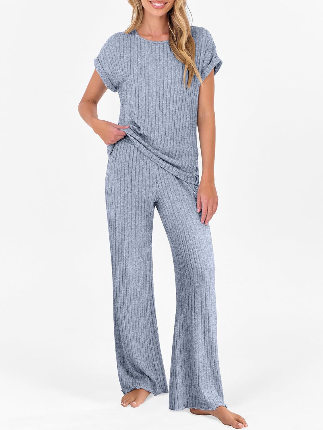 ANRABESS Lounge Sets For Women Summer Rib Knit 2 Piece Pajama Sets 2026 Casual Spring Beach Vacation Outfits Airport Clothes - Image 8