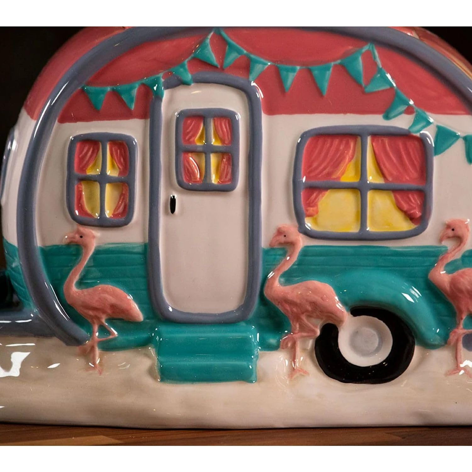 Blue Sky Flamingo Camper Cookie Jar -3