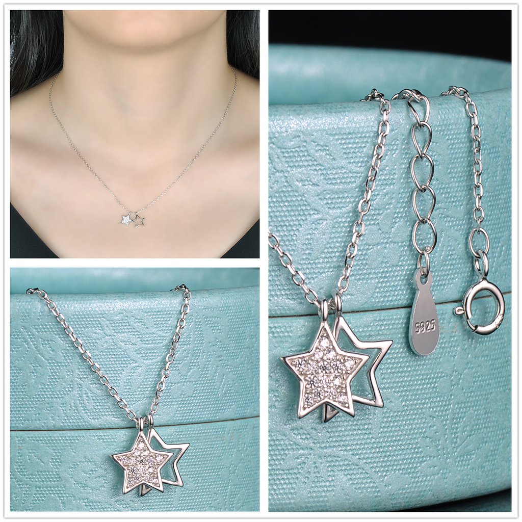 Yumilok Collana in argento sterling 925, con zirconi, con ciondolo a forma di stella, per donne e ragazze