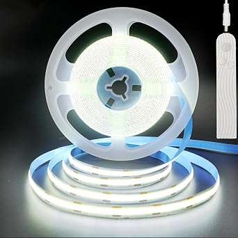 5V COB LED Strip Lights with PIR Movement Sensor,Time-Delay Adjustable,Two Power Supply Ways,Battery Poweredno Battery,9.84FT/3M,Cool White 6500K,320LEDs/M,8mm Width,for Cabinet