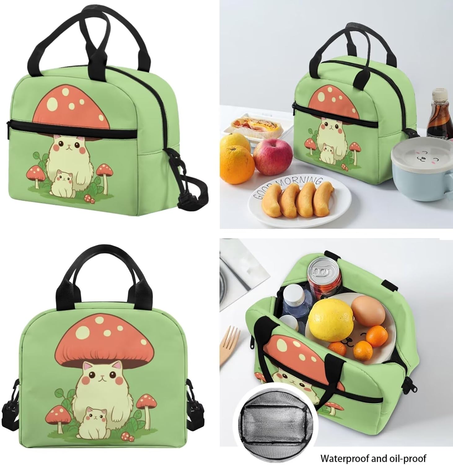 Upetstory Mushroom Cat Backpack Set with Lunch Box for Girls Age 3-5 6-8 10-12 Toddler School Bag Pencil Case Children Kids School Backapcks Set Kindergarten Preschool Elementary School Bookbag