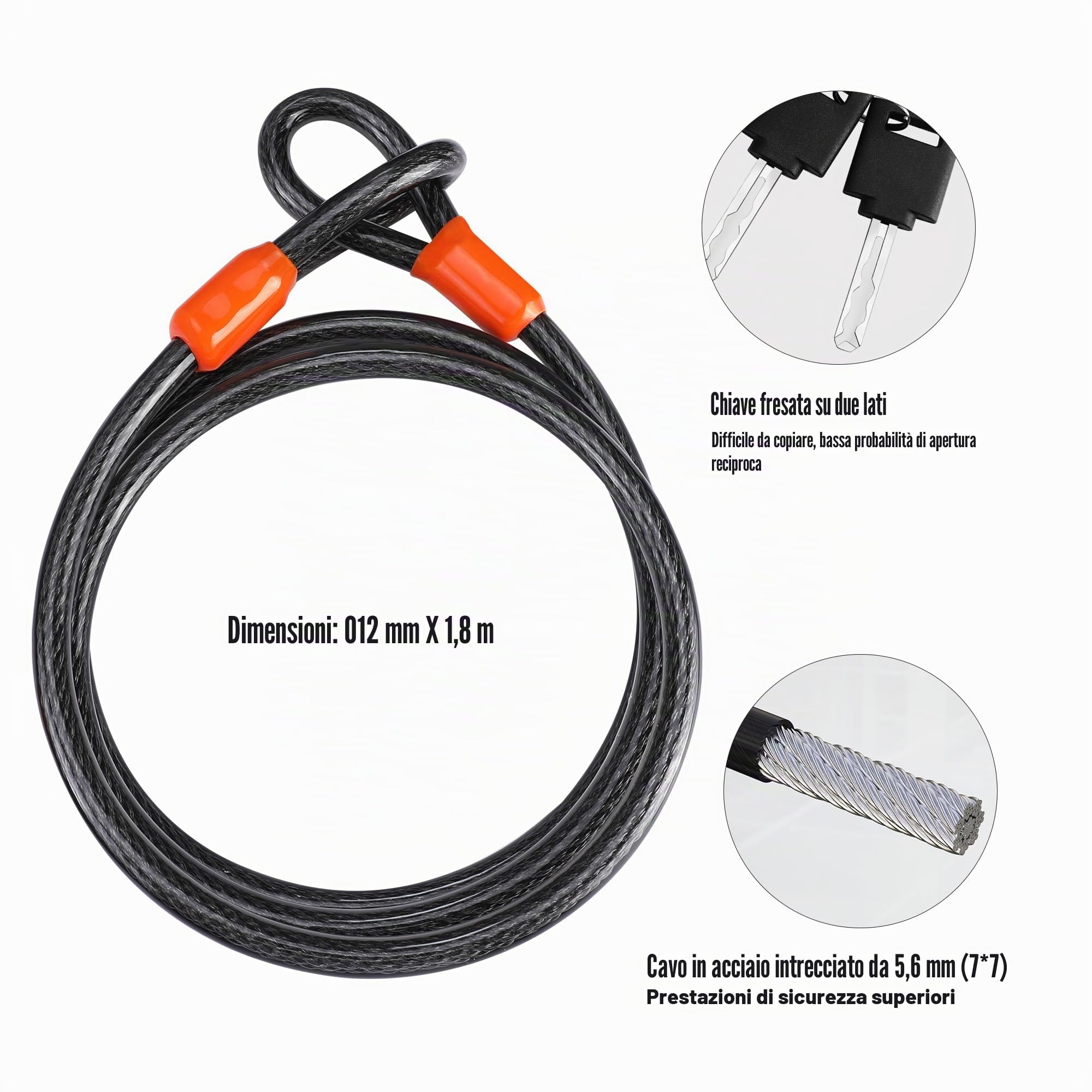 ValueMax Lucchetti a U per Bicicletta 2 in 1, Lucchetto per Bici a U con Cavo Flessibile da 1,8m e Supporto, Lucchetto Bici Antifurto a U per Biciclette, Veicoli Elettrici, Motocicli