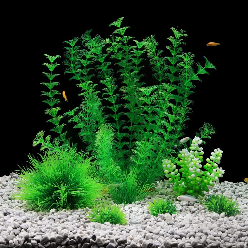 QUMY Aquarium Plants Plastic Fish Plant Set for Tank Artificial Decoration for All Fish Medium