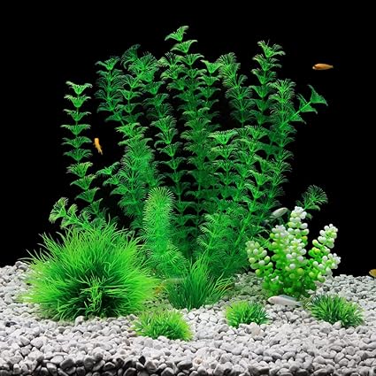 QUMY Large Aquarium Plants Plastic Fish Plant for Tank Artificial Decoration for All Fish Medium 14.17 inch Tall 4.13 inch Wide (Wine red)